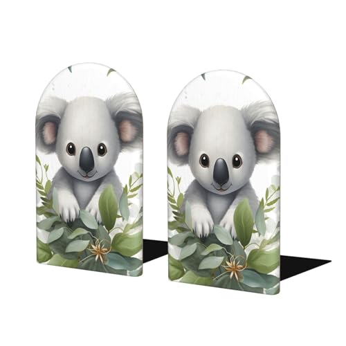 Cute Koala Animal Wooden Bookends for Shelves Decorative Book Ends Universal Book Organizer Holder for Office, Heavy Books, Vinyl Records - color: Cute Koala Animal