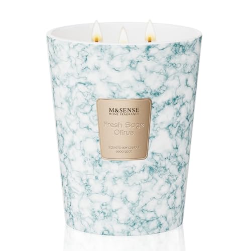 M&SENSE Extra Large Candle 35oz 150H FreshSageCitrus Scented Candle,3 Wick Highly Scented Jar Candle, XL Candles Gift for Stress Relief, Meditation, Yoga - color: FreshSageCitrus, size: Large