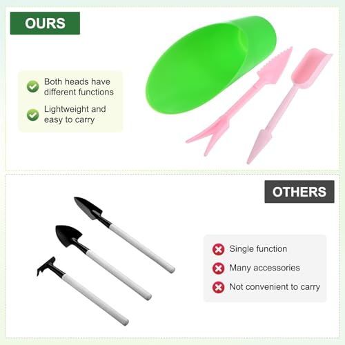 M METERXITY 2-Set Succulent Tools, Plastic 2-in-1 Mini Garden Shovel Hand Succulent Transplanting Tools Garden Shovel Transplant Trowel for Planting/Digging/Aerating [Deep Green,Green,Pink] - color: Deep Green,Green,Pink