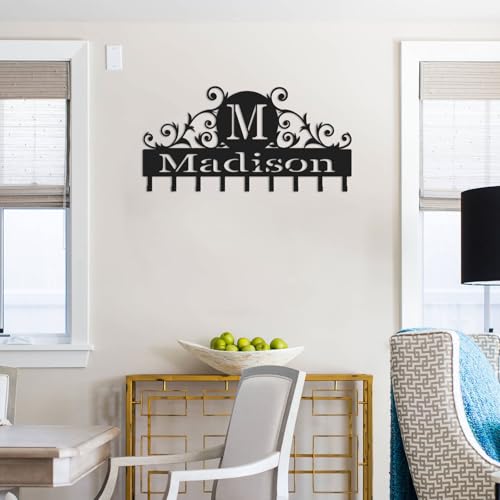 Key Holder Wall Mount with Personalized Name, Custom Metal Wall Key Holder, 6-12 Multi-Purpose Hooks for Keys, Leash & More - color: Vines