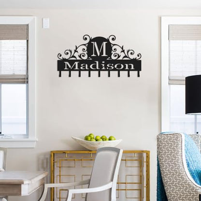 Key Holder Wall Mount with Personalized Name, Custom Metal Wall Key Holder, 6-12 Multi-Purpose Hooks for Keys, Leash & More - color: Vines