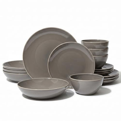 Larder & Vine Stoneware Dinnerware Set, 16 Piece, 4 Place Settings, Made in Portugal, French Gray - color: French Gray