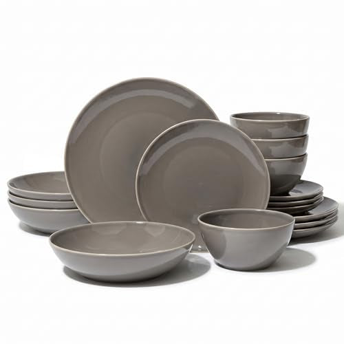 Larder & Vine Stoneware Dinnerware Set, 16 Piece, 4 Place Settings, Made in Portugal, French Gray - color: French Gray