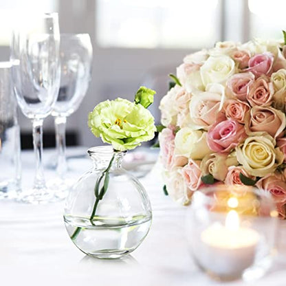 SOUJOY Set of 12 Small Glass Ball Bud Vase, Unique Mini Low Sitting Flower Vase, Clear Floral Centerpieces for Home Decor, Weddings, Floral Arrangements, Events, Parties