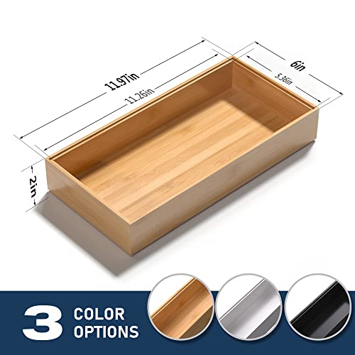 VeyFey Silverware Tray for Drawer, Stackable Kitchen Bamboo Drawer Organizer 12" x 6" x 2" Set of 2 - size: 12" x 6" x 2"