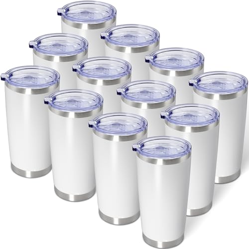 20oz Tumbler with Lid Stainless Steel Tumblers Insulated Mug White 12P - color: White