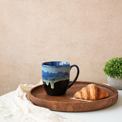 Bosmarlin Ceramic Coffee Mug Set of 4, 17 Oz, Coffee Cups with Big Handle, Microwave Safe, Unique Reactive Glaze (17 Oz, Blue) - color: Ocean Drip