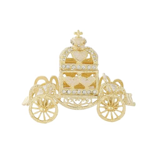 Retro Hollow out Carriage Trinket Box Small Jewelry Boxes Hand-Painted Mother's Day Gift for Women(White) - color: White
