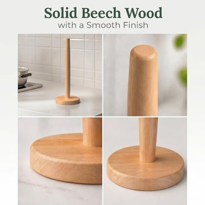 Wooden Paper Towel Holder for Countertop, Solid Beech Wood Stand with Non-Slip Base, Fits Standard Kitchen Rolls, Easy Assembly, Farmhouse Paper Towel Dispenser - size: Standard, style: Classic Beech