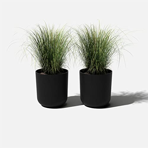 Veradek Round Black Plastic Planter Pots for Indoor/Outdoor Garden Use, with Drainage Holes, Suitable for Small to Large Succulent Plants, Flowers, Modern Interior Plants | Made From a Durable Plastic-Stone Composite With Pre-Drilled Drainage Holes. Moder