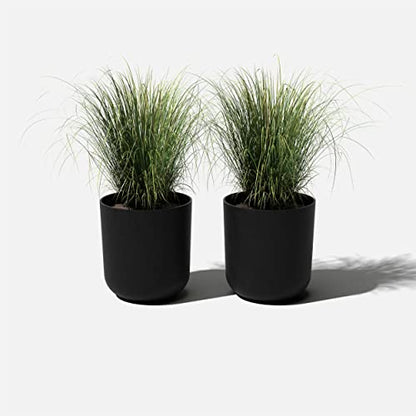 Veradek Round Black Plastic Planter Pots for Indoor/Outdoor Garden Use, with Drainage Holes, Suitable for Small to Large Succulent Plants, Flowers, Modern Interior Plants | Made From a Durable Plastic-Stone Composite With Pre-Drilled Drainage Holes. Moder
