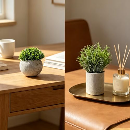 Small Artificial Plants in Pots, Faux Plants Indoor Small with Cement Pots for Desk, Shelf & Office Decor, Fake Plants Indoor Decorative Set of 4