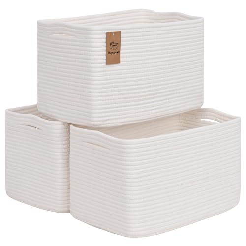 Baskets for Organizing,Storage Baskets,3 Pack Baskets for Shelfves,15"×10"×9" Woven Basket,toy storage bins,bins for organization - color: White