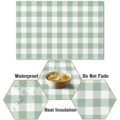 Sage Green Gingham Party Placemats Green and White Checkered Plaid Table Mats for Birthday Bridal Baby Shower Party Dining Table Decorations (12" x 18") - size: 12" x 18"