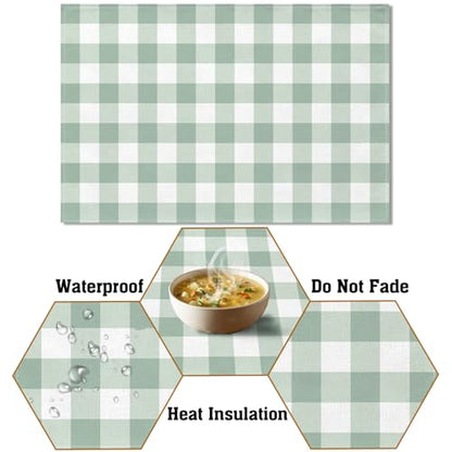 Sage Green Gingham Party Placemats Green and White Checkered Plaid Table Mats for Birthday Bridal Baby Shower Party Dining Table Decorations (12" x 18") - size: 12" x 18"
