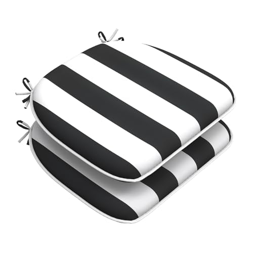 DYTXIII Set of 2 Outdoor Chair Cushions with Ties,Water Repellent Patio Chair Pads 17"x 16" for Outdoor Furniture,Round Corner Seat Cushions for Garden Yard Kitchen Cabana Black - color: Cabana Black, size: Pack of 2