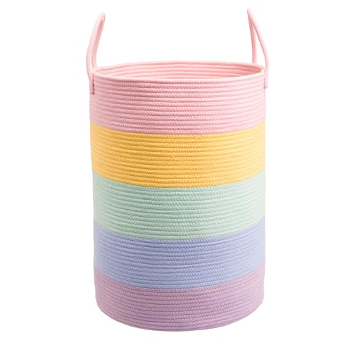 XUANGUO Rope Laundry Basket Hamper for Kids Girl Large, rainbow | Woven Storage Basket for Living Room Bedroom Boho Tall Baskets for Blanket Toys Pillow Towels Baby Nursery Hamper Bin - color: rainbow, size: Large
