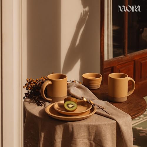 MORA Medium Mugs Set of 4, 16oz Ceramic Pottery Latte Mugs/Coffee Cups - Microwave and Dishwasher Safe - Merrigold - color: Merrigold