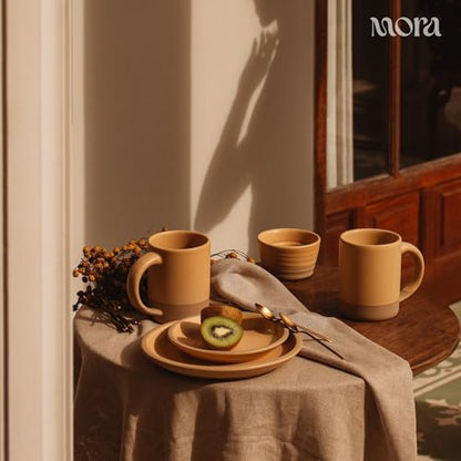 MORA Medium Mugs Set of 4, 16oz Ceramic Pottery Latte Mugs/Coffee Cups - Microwave and Dishwasher Safe - Merrigold - color: Merrigold