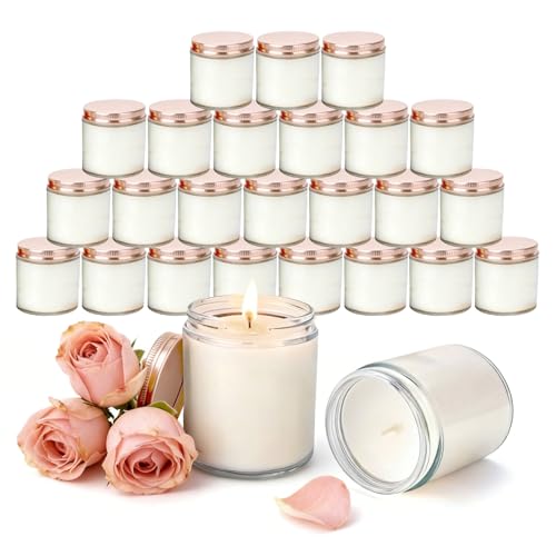 24 PCS 4oz White Soy Wax Candles, Classic Rose Scented Candle Gift Set | Warm & Cozy Bulk Favors | Perfect for Weddings, Housewarmings, Holiday Parties | Relaxing Rose Home Fragrance - color: Rose