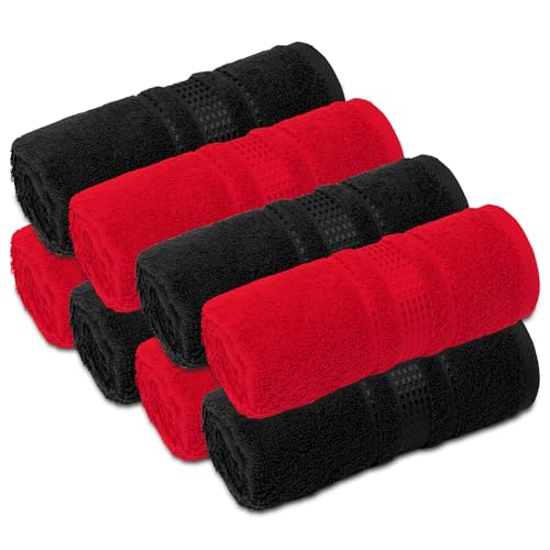 Fingertip Towels 8 Pack, 100% Turkish Cotton, Small Hand Towels for Body and Face, 12 x 18 in, Soft and Absorbent, Quick Dry, (Red - Black Fingertip Hand Towels) - color: Red-black