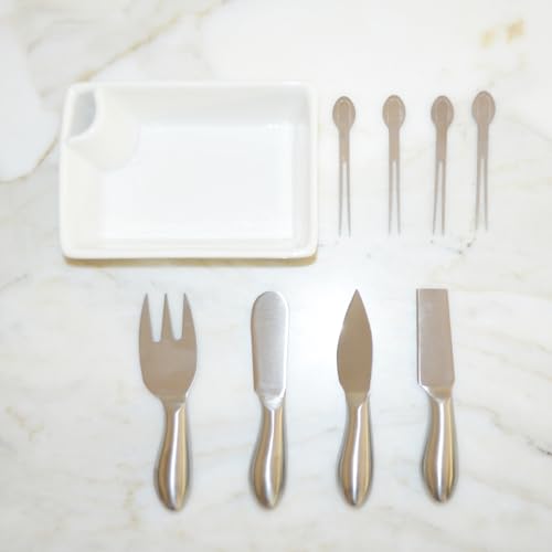 Picnic at Ascot Original Bamboo Cheese Board with Knife Set, Ceramic Bowl & Cocktail Sticks- Designed & Quality Approved in the USA