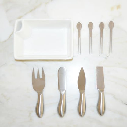 Picnic at Ascot Original Bamboo Cheese Board with Knife Set, Ceramic Bowl & Cocktail Sticks- Designed & Quality Approved in the USA
