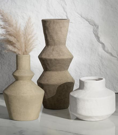 DREAMLOOM Modern Modern Ceramic Vase Set of 3, Brown | Funnel Shaped, Farmhouse Rustic, Pampas Grass, Home Decor, Living Room Bedroom Kitchen Shelf Centerpiece - color: Dark Tea Combo - Funnel-shaped