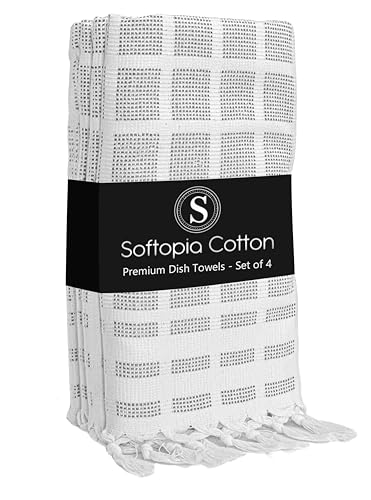 Matrix Dobby Kitchen Dish Towels Set of 4, 100% Cotton, 16x26 Inches, Reusable Dishcloths with Handmade Knotted Tassels, Absorbent, Washable Towels for Cleaning - Dark Gray, White - color: Pixel Grid, Grey, size: 16 X 26 - 4 Pack