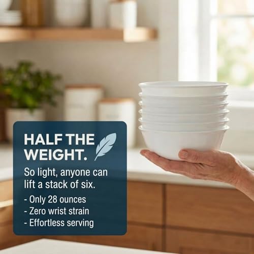 Corelle Vitrelle 28-oz Soup/Cereal Bowls Set of 6 Chip & Crack Resistant Dinnerware Bowls for Soup, Ramen, Cereal and More, Triple Layer Glass, Winter Frost White - size: 28oz Bowls