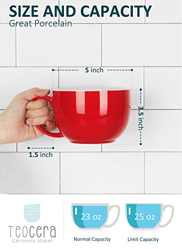 Teocera Red Mugs Set of 4, 24oz Jumbo Mugs, Large Coffee Mugs for Coffee, Hot Cocoa, Tea - Striped Design - Microwave Safe, Christmas Gift - color: Red