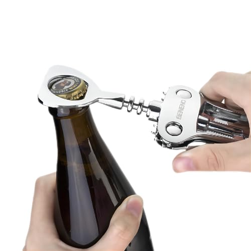 Beneno Wine Opener with Stainless Steel Wine Foil Cutter, Ash silver | Durable Solid Zinc Alloy Body, Upgraded Precise Sharp-Edged Screw, Ergonomic Wing Handle with Non-Slip Grip, Multifunctional - color: Ash silver