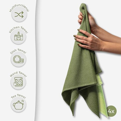 Ossano Kitchen Hand Towels - 4 Pack, (20" x 30") - Extra Soft & Striped - Versatile as, Flour Sack Towels, Kitchen Tea Towel, Dish Drying Towels, Soft Dish Cloths, Sage and Bright Green - color: Sage and Bright Green