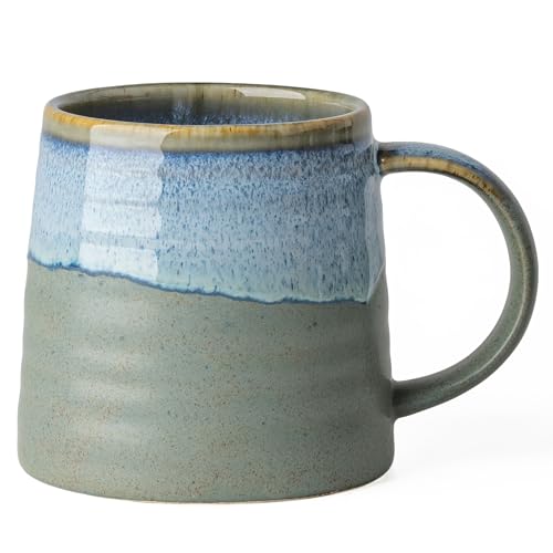 15.5oz Large Heavyweight Ceramic Mug, Reactive (Blue-Grey) | 15.5oz Medium-Large, Heavy Weighted Stoneware, Reactive Transmutation Glaze, Microwave & Dishwasher Safe, Gift Box - color: Blue-Grey