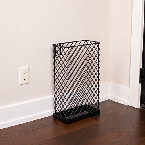 BIRDROCK HOME Decorative Umbrella Stand with Removable Water Tray - Large Metal Umbrella Rack and Cane Walking Stick Organizer for Entryway - Umbrella Holder for Indoor & Outdoor - Black, Diagonal - style: Diagonal