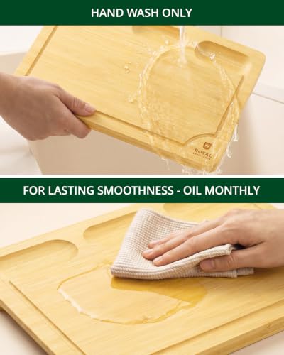 ROYAL CRAFT WOOD Bamboo Cutting Board with Juice Groove - Kitchen Chopping Board for Meat Cheese and Vegetables, Heavy Duty Serving Tray - color: Natural, size: 17.8"L x 12"W