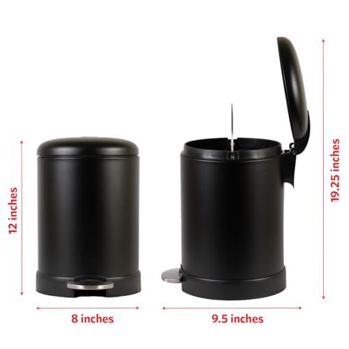 Glad Small Trash Can, 1.2 Gallon | Round Stainless Steel Garbage Bin with Soft Close Lid & Step Foot Pedal | Black Metal Waste Basket with Removable Inner Bucket, Matte Black - color: Black