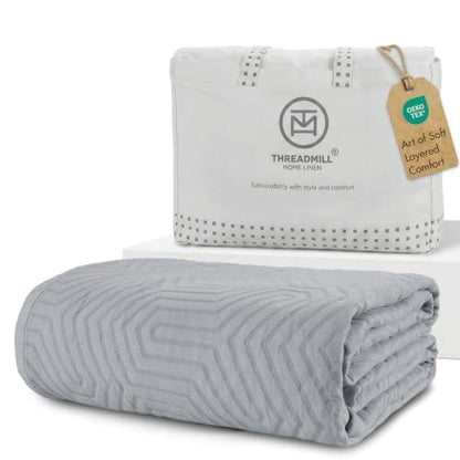 Threadmill Luxury Cotton Blankets for King Size Bed | All-Season Cozy 100% Cotton Blanket | Aster Jacquard Soft & Lightweight Coverlet fits California King Size Bed, 104x92 | Scottish Grey | 100% Cotton, Jacquard Pattern, 104x92 in, All-Season, Lightweigh