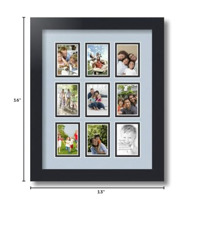Art to Frames Double-Multimat-78-860/89-FRBW26079 Collage Photo Frame Double Mat with 9-2x3 Openings and Satin Black Frame - color: Baby Blue, size: 9 - 2x3