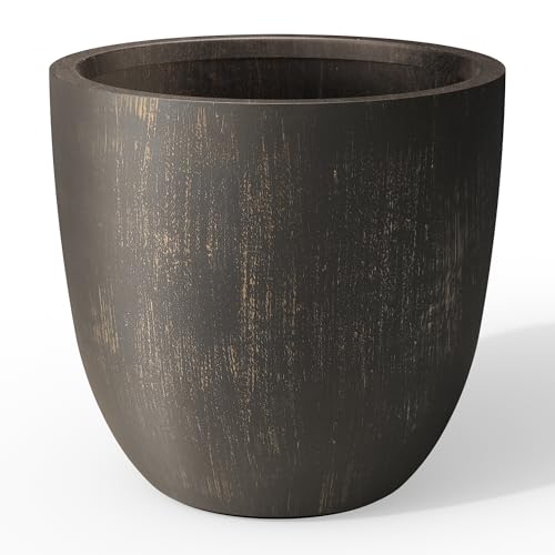 Kante Accent Round Bowl Vintage BRN Concrete Planter 14" Dia, Outdoor | Rubber Plug for Indoor, Drainage for Garden, All-Weather Cement Flower Pot, Handcrafted, Anti-Frost & UV, Modern Home Decor - color: Oil Rubbed Bronze, size: 14"d