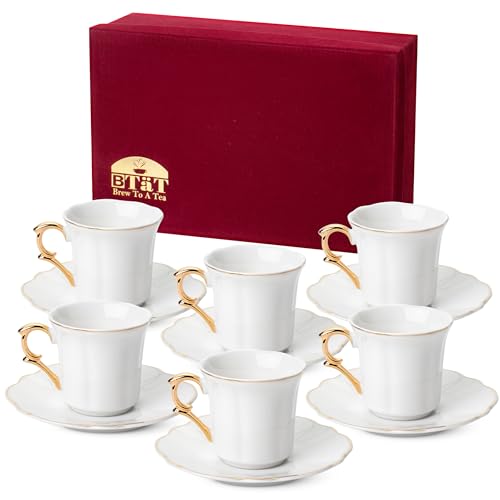 BTaT- Porcelain Espresso Cups Set, 3 oz, 6 Set, Small Coffee Mugs with Gift Box - color: White with Gift Box, size: Set of 6