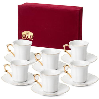 BTaT- Porcelain Espresso Cups Set, 3 oz, 6 Set, Small Coffee Mugs with Gift Box - color: White with Gift Box, size: Set of 6