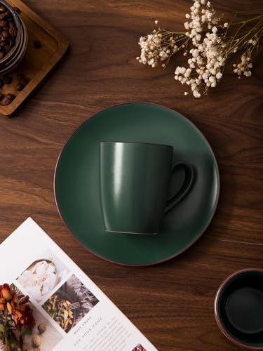 famiware Venus Coffee Mugs Set of 8, 13 oz Ceramic Stoneware Mug Cup Set | Coffee Mug with Handle for Tea, Latte, Cappuccino, Cocoa, Milk, Microwave and Dishwasher Safe, Dark Green - color: Dark Green, size: 8pcs