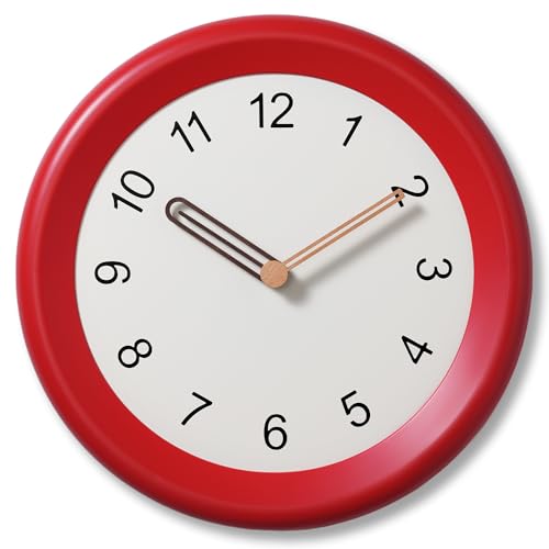 10" Wall Clock Silent Non-Ticking Battery Operated Wood Minimalist | Analog Kitchen Home Bathroom Living Room Bedroom Office Mordern Simple - color: H_red, size: 10 Inch