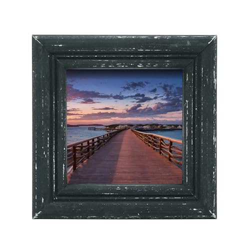 4x4 Picture Frame Made of Solid Wood High Definition Glass Rustic Antique Designs Small Photo Frame for Tabletop Display and Wall Mounting, Distress Black - color: Distress Black B, size: 4" X 4"