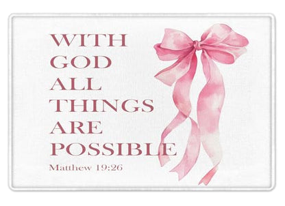 HVEST Pink Bow Bath Mat for Bathroom, Christian Bible Verse Pattern Non-Slip Bathroom Mat, Cute Memory Foam Bath Rug, Shower Mats, Quick-Drying Toilet Rug, 23X15 Inches - color: Pink White