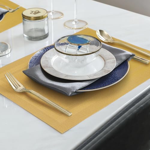 Placemats Set of 6, Heat Resistant Place Mats, Washable PVC Table Mats, Woven Vinyl Placemats, Non-Slip Stain Resistan Plastic Placemats for Table (Gold, 6) - color: Gold
