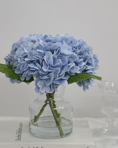 Light Blue Artificial Hydrangea in Vase, Real Touch Table Centerpiece | Light Blue Artificial Hydrangea in Vase, Real Touch Table Centerpiece - color: Linght Blue