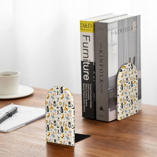 Scandinavian Geometric Shapes (4) Print Wooden Bookends,1 Pair Book Ends,Book Organizer for Home Office School Desk