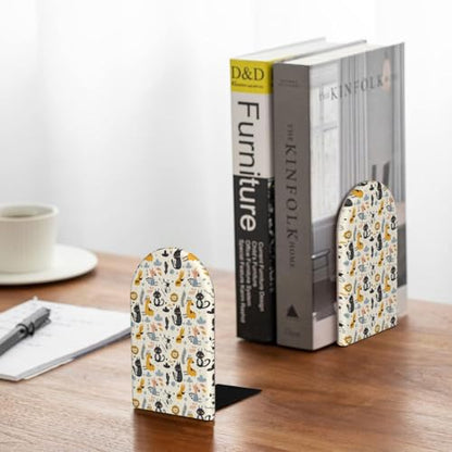 Scandinavian Geometric Shapes (4) Print Wooden Bookends,1 Pair Book Ends,Book Organizer for Home Office School Desk